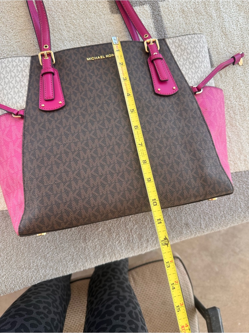 Michael Kors Brown Logo Tote with Pink Accents Voyager tote - Picture 12 of 12